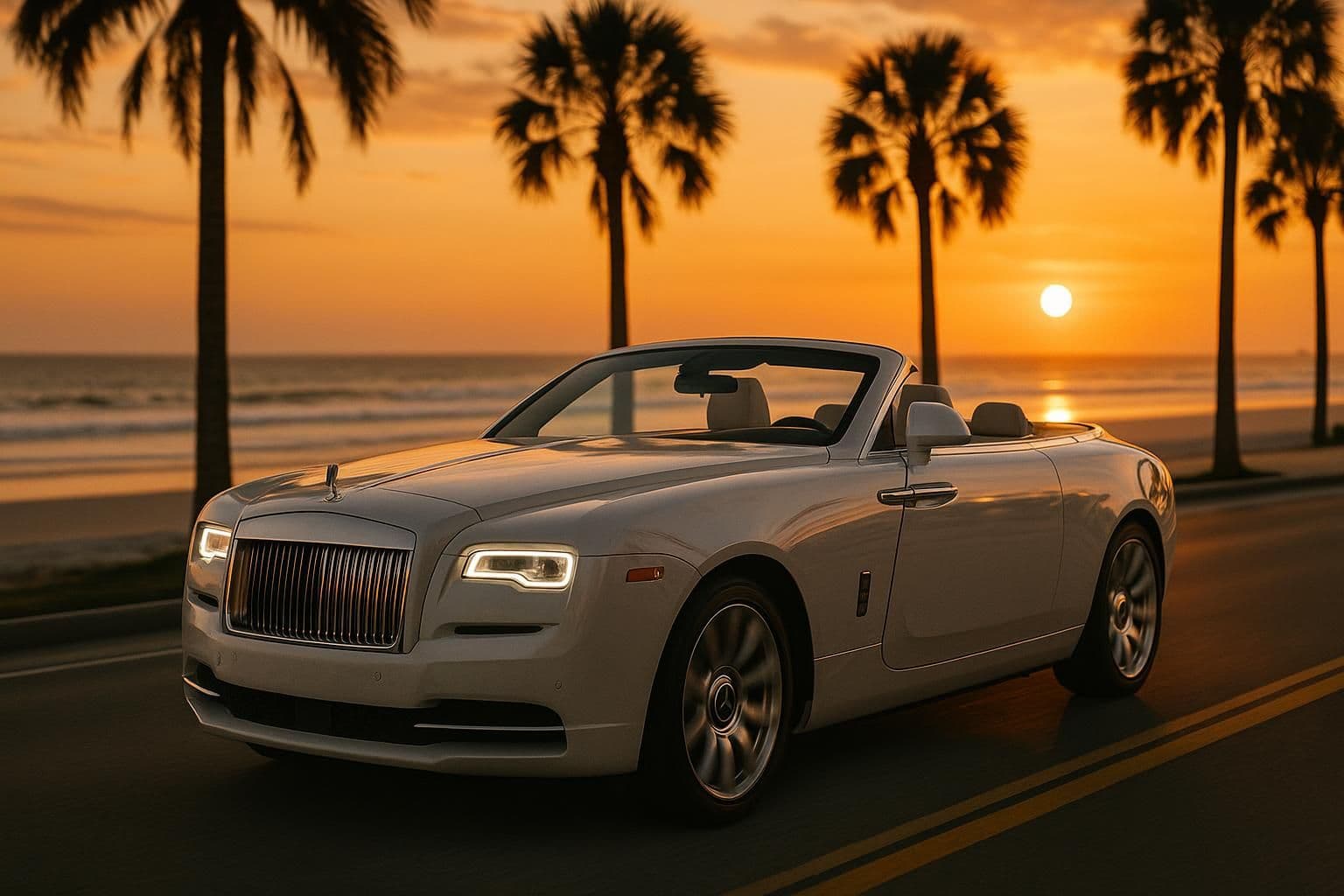 Luxury car rental Daytona Beach convertible cruising along A1A oceanfront